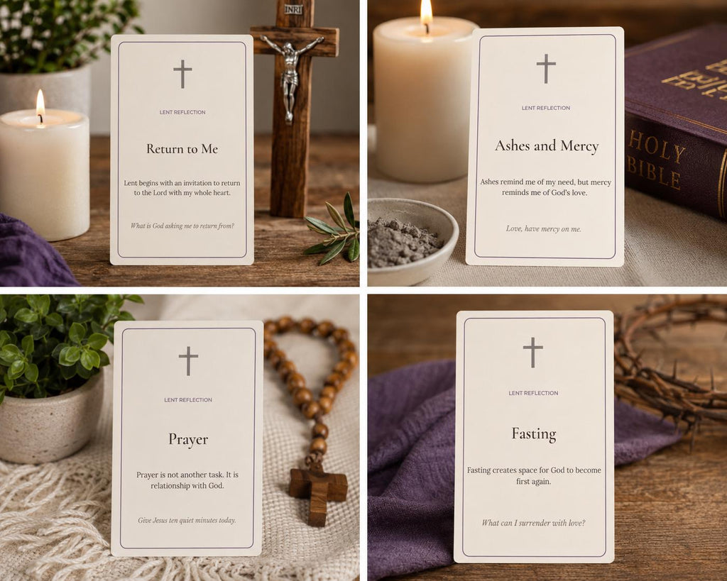 Catholic Lent Reflection Cards | 14 Prayer Meditation Cards, Lenten Devotional