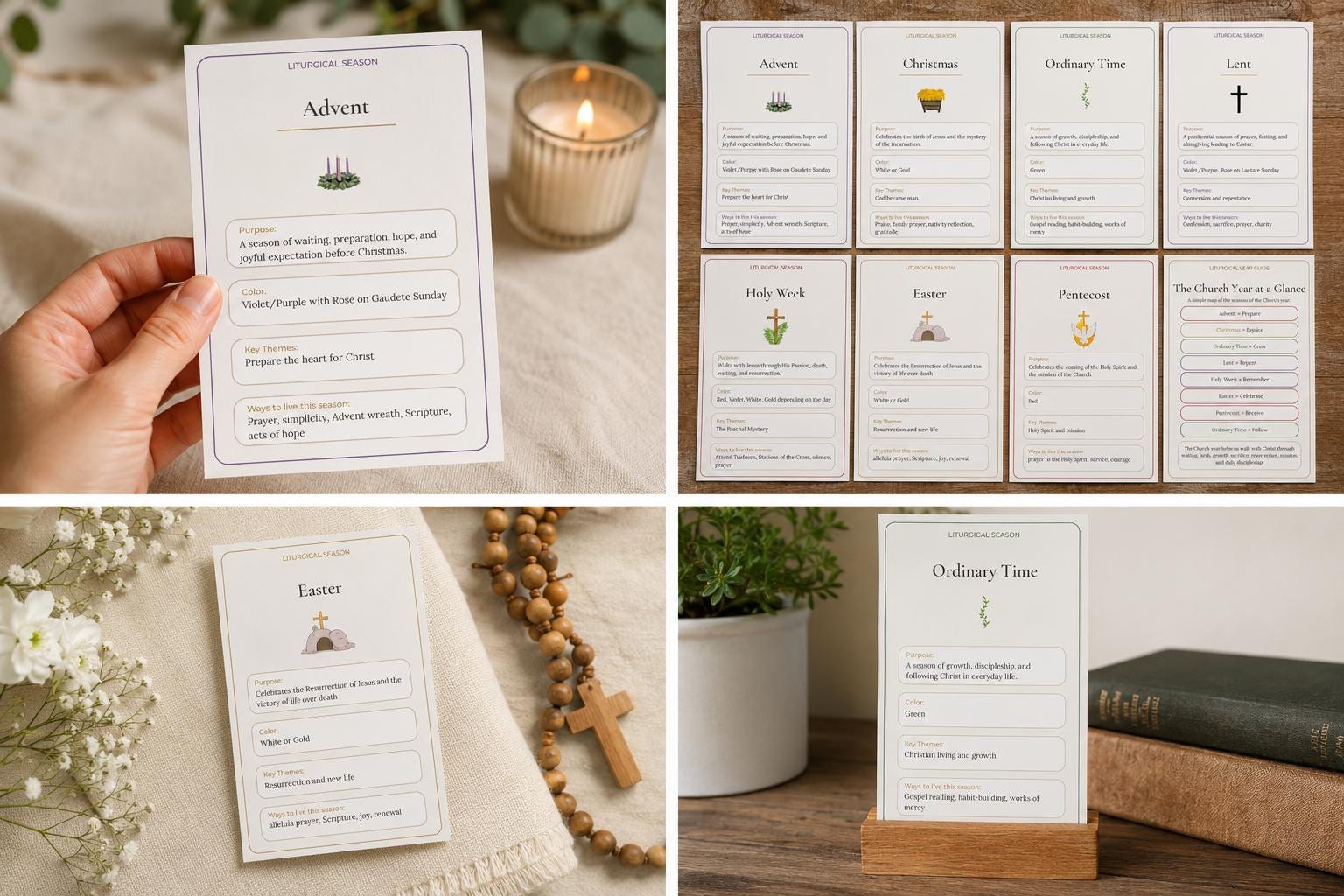 Catholic Liturgical Season Guide Cards, Church Year Reference, OCIA RCIA Gift, Bible Study Set