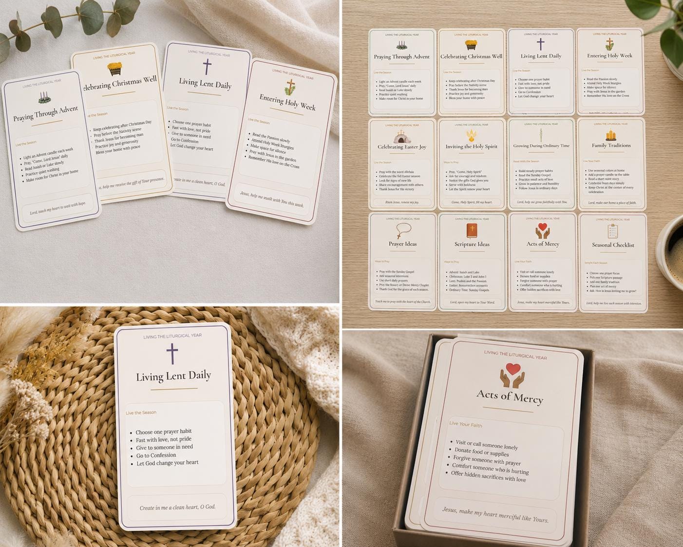 Living Liturgical Year Cards | Catholic Seasonal Devotional Prayer Set (12 Cards)