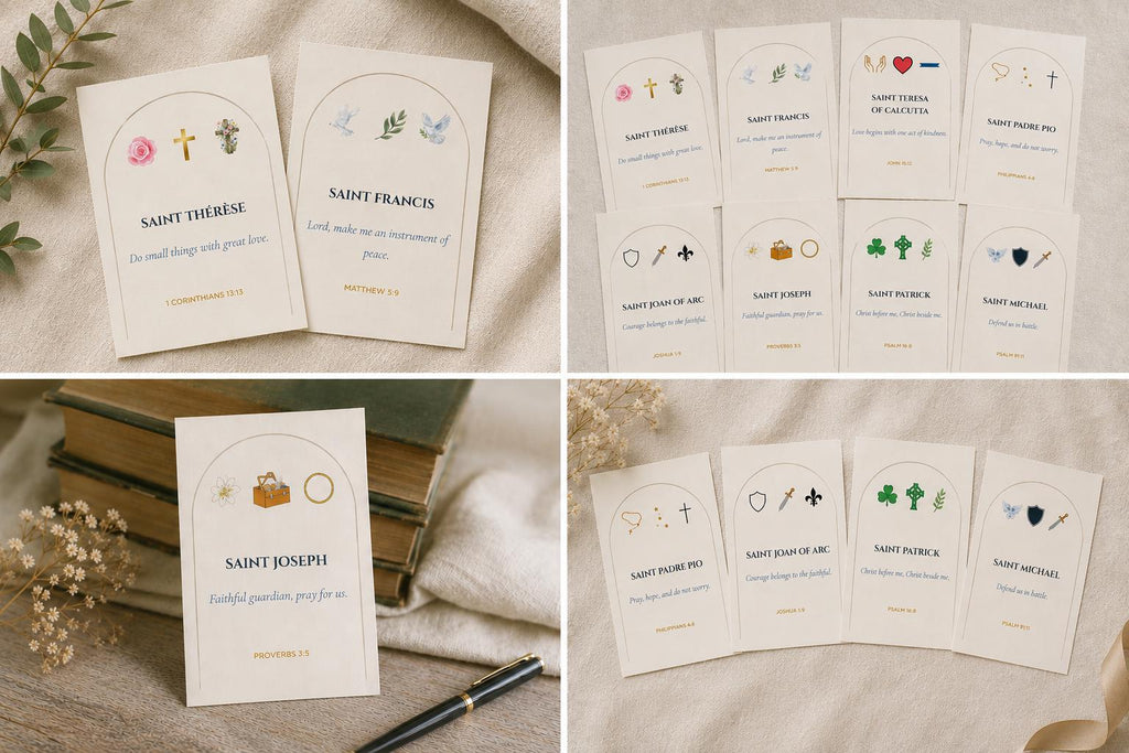 Saint Encouragement Cards Set, Catholic Scripture Prayer Quotes