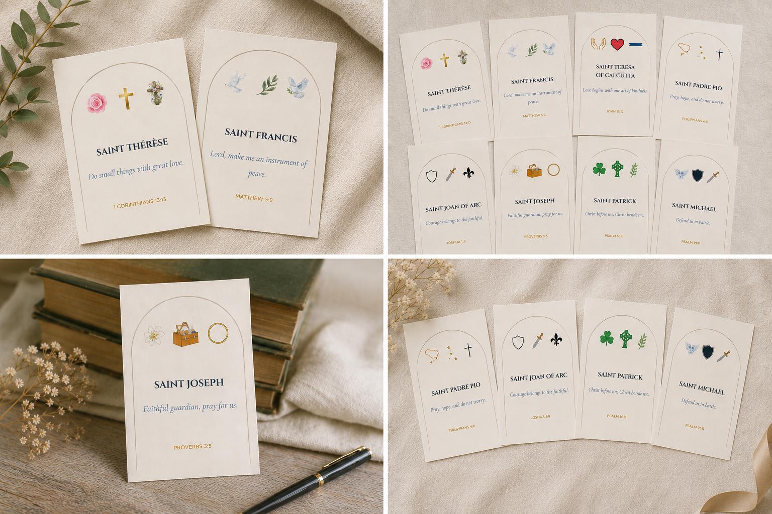 Saint Encouragement Cards Set, Catholic Scripture Prayer Quotes