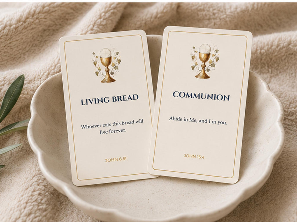 Eucharist Scripture Cards, Catholic Prayer, Communion Bible Verse, Gold Chalice Design