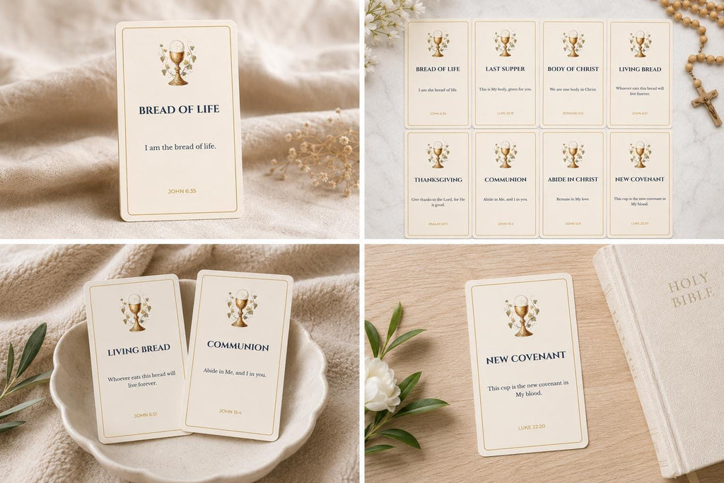 Eucharist Scripture Cards, Catholic Prayer, Communion Bible Verse, Gold Chalice Design