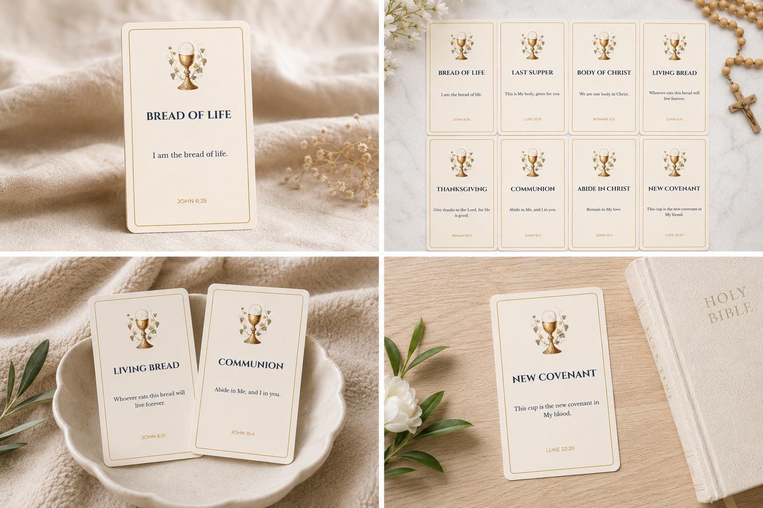 Eucharist Scripture Cards, Catholic Prayer, Communion Bible Verse, Gold Chalice Design