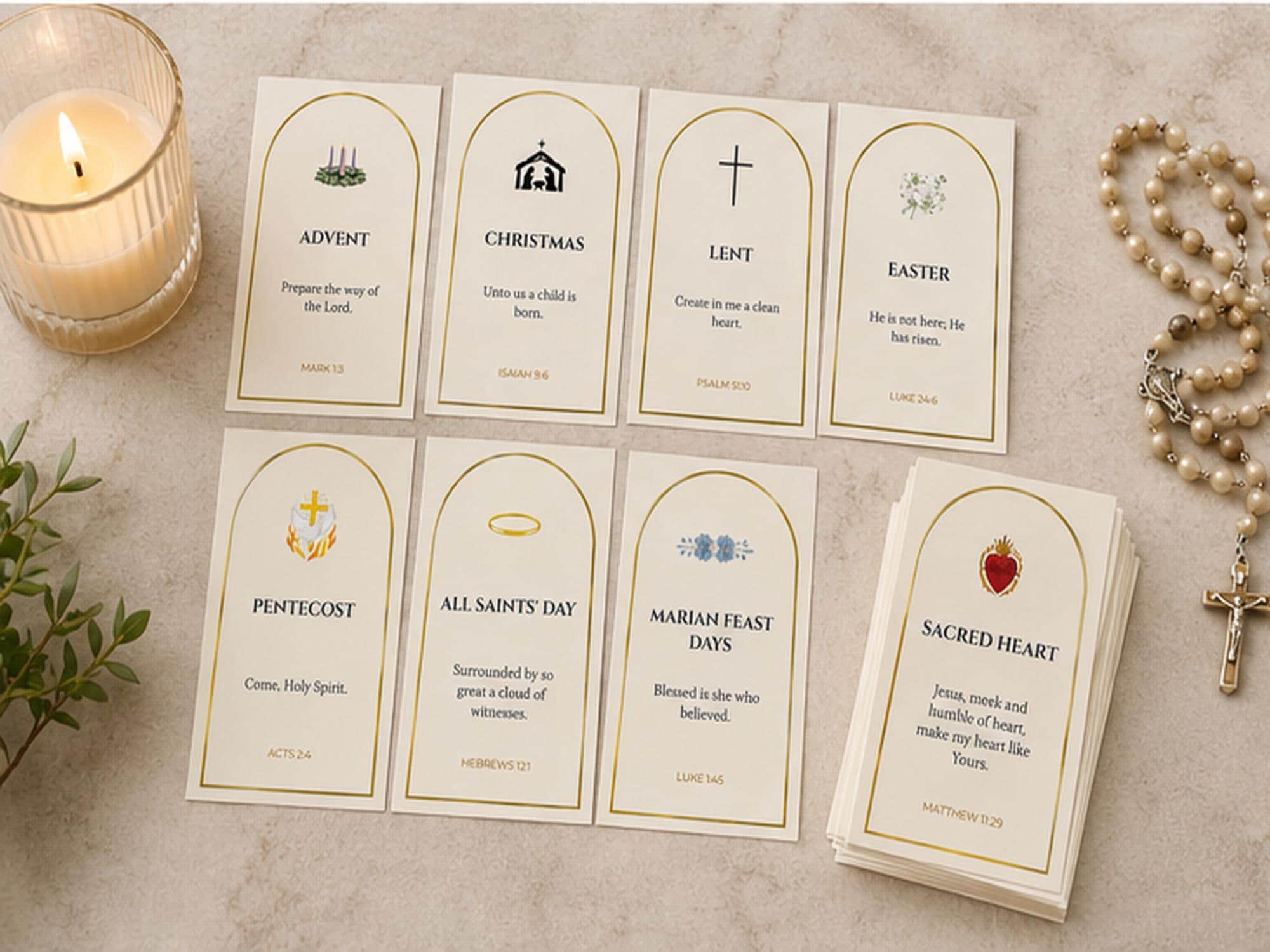 Catholic Feast Scripture Cards | Advent, Christmas, Lent, Easter, Pentecost, All Saints, Marian, Sacred Heart