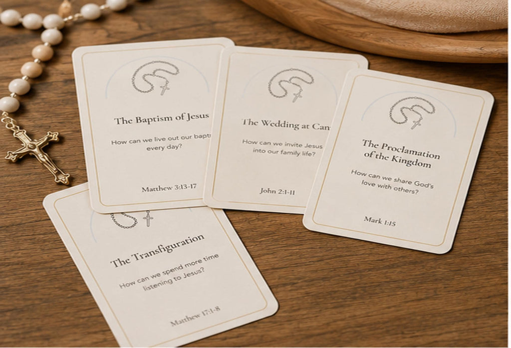 Catholic Family Rosary Reflection Cards | 28 Mysteries Discussion Prompts
