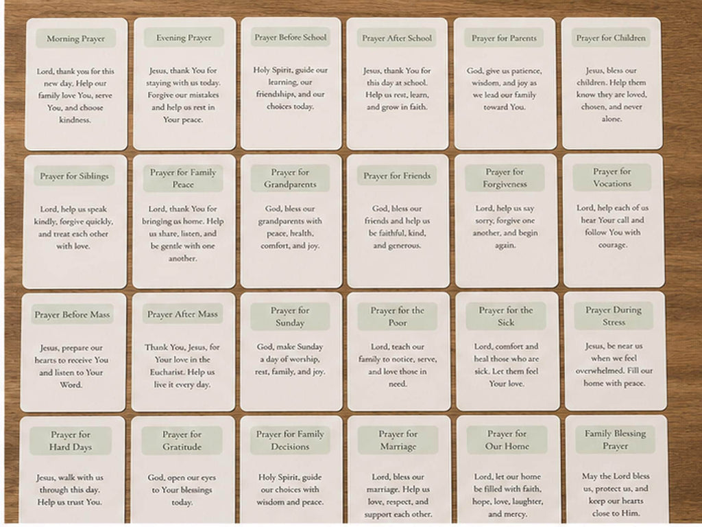 Family Prayer Cards, Christian Devotional, Catholic Faith Resource, Parents Home Resource