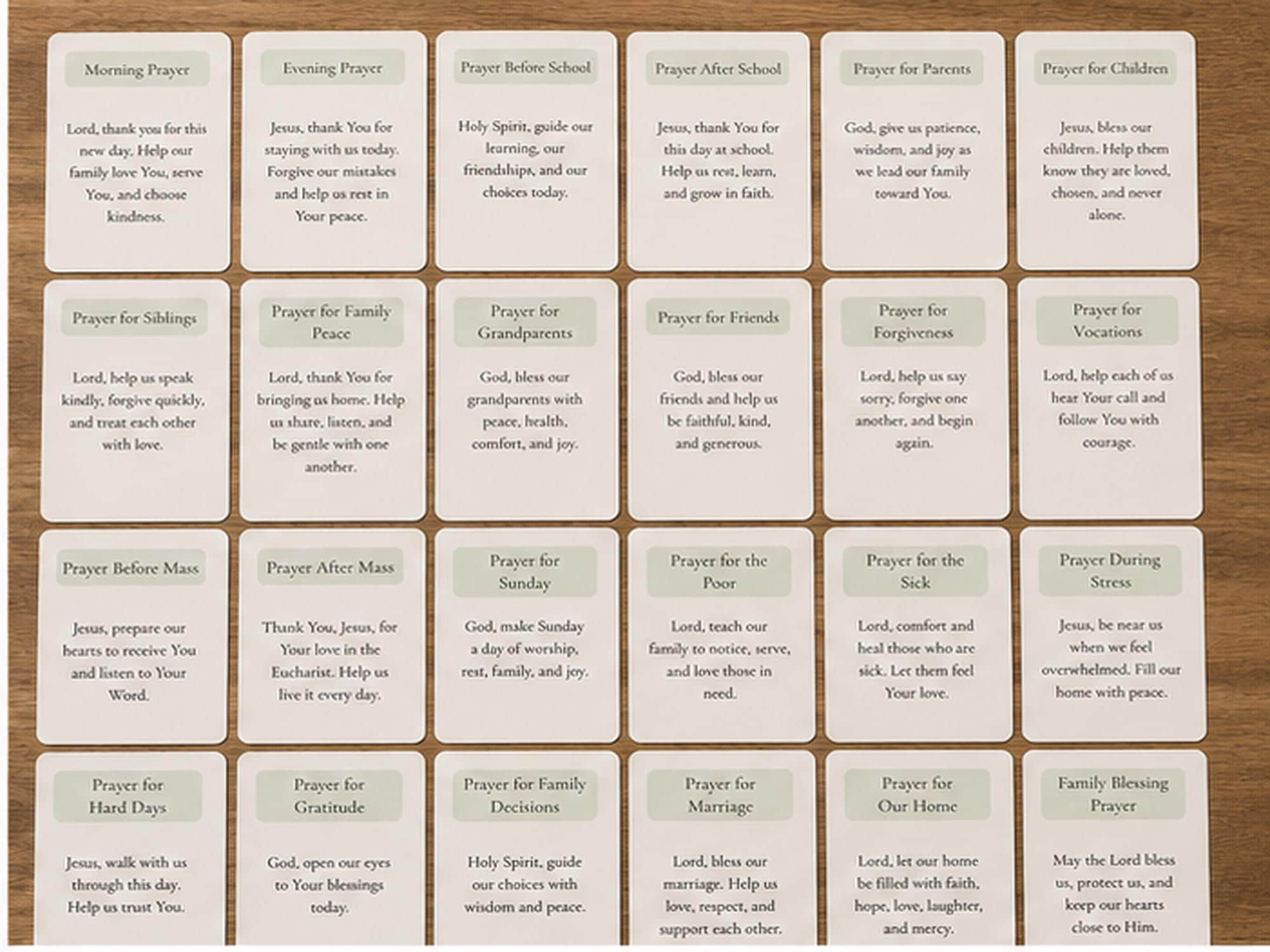 Family Prayer Cards, Christian Devotional, Catholic Faith Resource, Parents Home Resource