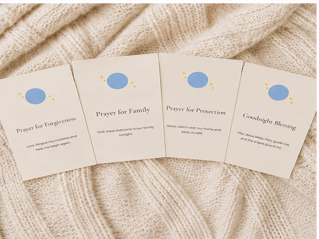 Catholic Bedtime Prayer Cards for Kids | Peaceful Sleep, Gratitude, Family Prayers Set
