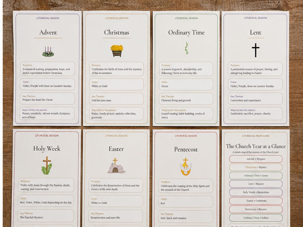 Catholic Liturgical Season Guide Cards, Church Year Reference, OCIA RCIA Gift, Bible Study Set