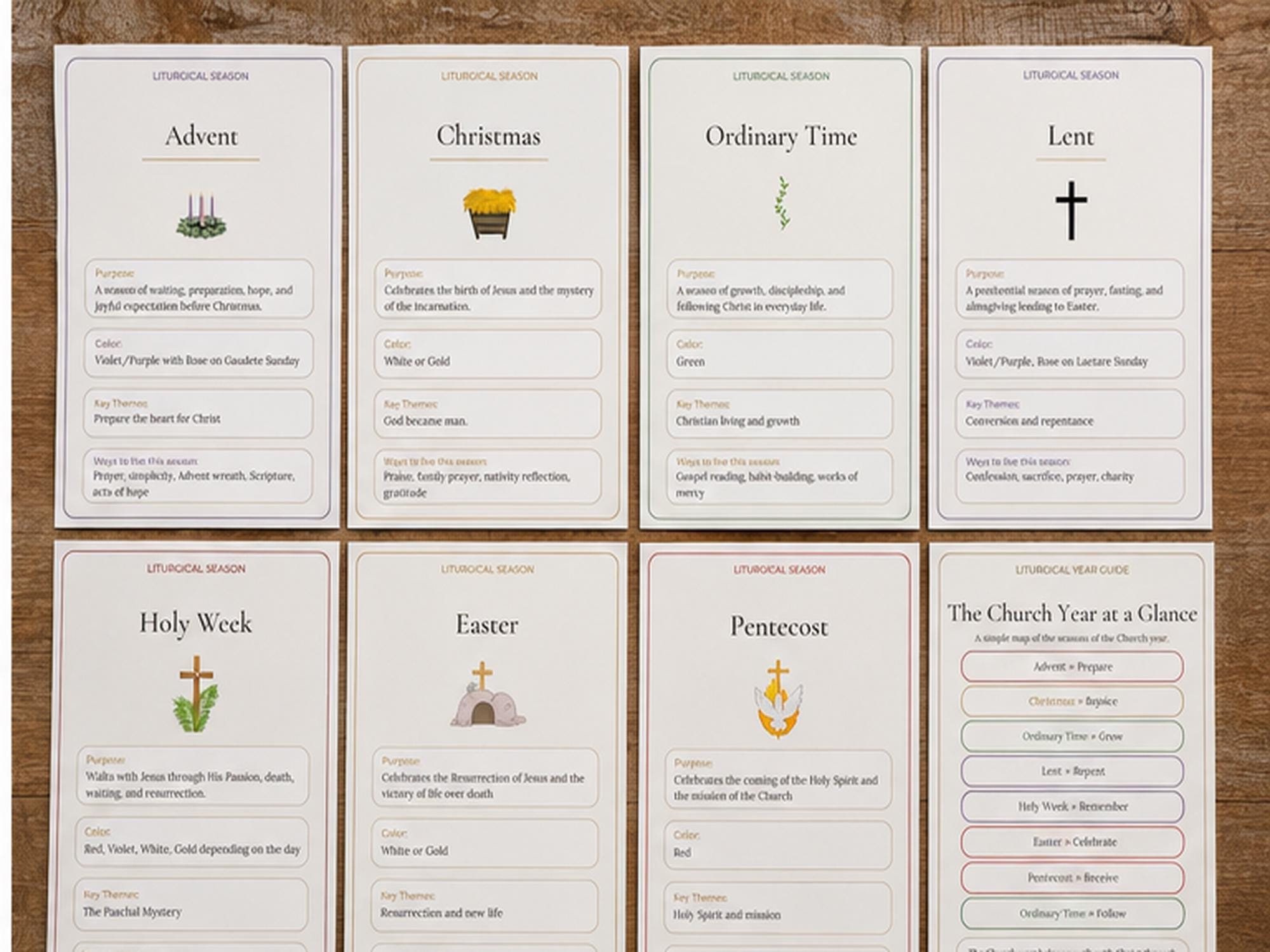 Catholic Liturgical Season Guide Cards, Church Year Reference, OCIA RCIA Gift, Bible Study Set