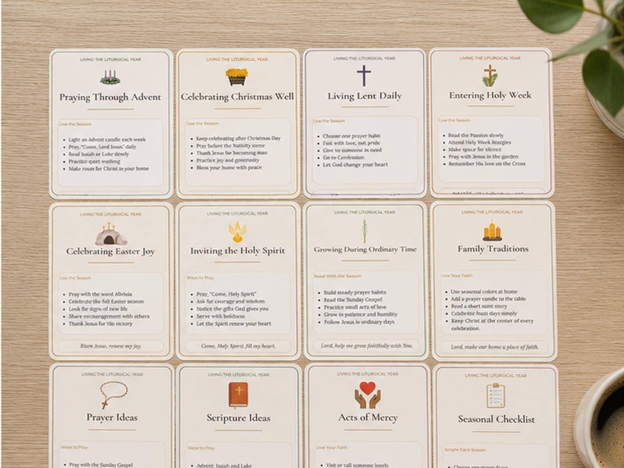 Living Liturgical Year Cards | Catholic Seasonal Devotional Prayer Set (12 Cards)
