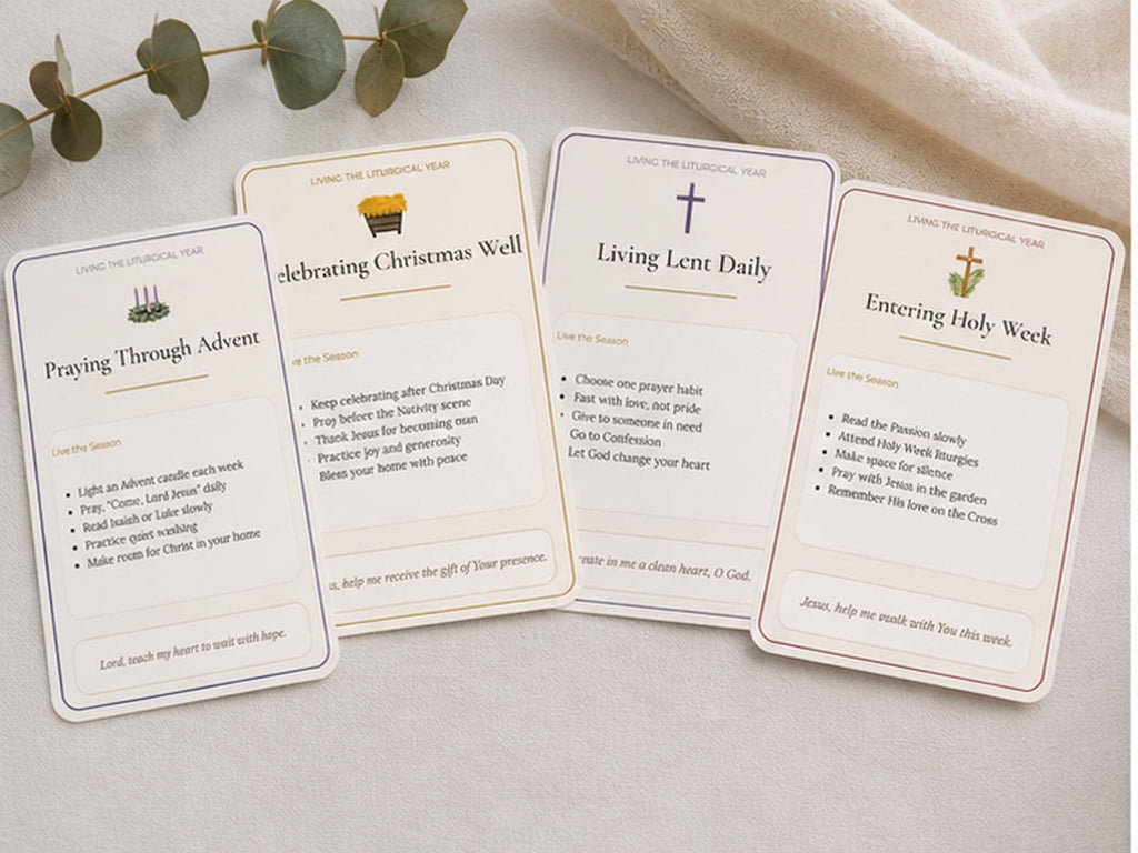 Living Liturgical Year Cards | Catholic Seasonal Devotional Prayer Set (12 Cards)